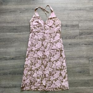 J. Crew Women's Size 0 Pink Brown Floral Neck Tie Sleeveless Lined Sun Dress